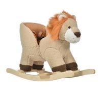 HOMCOM Cheval à Bascule modèle Lion Fonction Musicale Selle Grand Confort Peluche Courte Douce pour Enfants 18-36 Mois Bois peuplier Marron dim. 68L x 35l x 50H cm