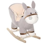 HomCom Cheval à bascule âne – fonction musicale, selle grand confort, peluche, gris, 61x34x58 cm