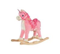 Cheval à bascule licorne porteur 2 en 1 - effet sonore - poignée structure bois de peuplier peluche douce blanche