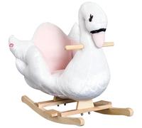 Cheval à bascule modèle cygne fonction musicale assise enveloppante cale-pieds bois peluche douce blanc rose