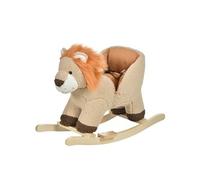 HOMCOM Cheval à Bascule modèle Lion Fonction Musicale Selle Grand Confort Peluche Courte Douce Bois peuplier Marron dim. 68L x 35l x 50H cm