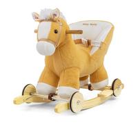 Cheval à bascule pour des enfants poignées et patins en bois avec des repose-pieds brun clair de Polly Milly Mally
