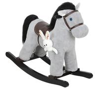 Cheval à bascule pour enfants - AIYAPLAY - effet sonore, poignée et poupée - peluche - 71 x 26 x 55 cm - gris