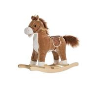 HomCom Cheval à bascule selle grand confort peluche courte douce bois peuplier 65×32,5×61 cm brun