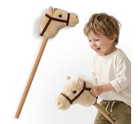 Cheval à bâton hobby horse peluche douce mamabrum beige dès 18 mois 80 cm