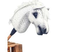 Cheval à pédales Hobby Horse - Cheval à la canne Jouet pour enfants Cheval en peluche Cadeau taille A3, longueur de la canne 45 cm, Tarant2, Blanc à pois