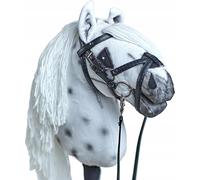 Cheval à pédales Hobby Horse VIP - Cheval à la canne Jouet pour enfants Cheval en peluche Hobby Horsing Cheval taille A2, longueur de la canne 65 cm, Tarant Blanc/Gris