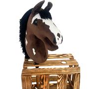 Cheval à piquer Hobby Horse - cheval à la canne Jouet pour enfants Cheval en peluche Cadeau taille A4, longueur de la canne 45 cm, Bay, brun-blanc,