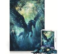 Cheval ailé dans la forêt Puzzle de 1000 pièces pour Adolescents Activité de Concentration et de Loisirs Assemblage serré Cadeau attentionné (50x75cm)