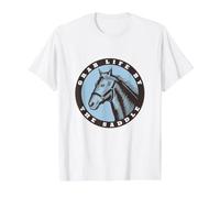 Cheval Amusant à Attraper la Vie près de la Selle T-Shirt Graphique avec Valeur, Homme, Blanc, S