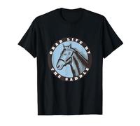 Cheval Amusant à Attraper la Vie près de la Selle T-Shirt Graphique avec Valeur, Homme, Noir, S
