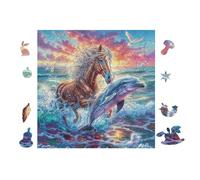 Cheval and Dolphin 100 Pieces Casse-tête Expert Confirmé en Carton Haute Densité Épais Très Difficile Anti-Stress Loisir Créatif Cadeau Fête des Pères Premium 28x28cm