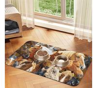 Cheval Animal Aquarelle imprimé,Tapis d'alimentation pour Animaux de Compagnie, Sets de Table en Cuir PU pour Chats et Chiens,30x45cm