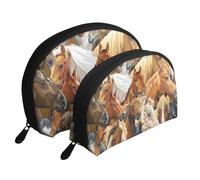 Cheval Animal Aquarelle imprimé, Trousse de Maquillage Coquille Femme Petit Porte-Monnaie Trousse de Toilette Trousse à cosmétiques 2 pièces