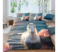Cheval Animal Housse De Couette 200X200 Cm - Parure De Lit Adulte en Microfibre, Housse De Couette 1/2 Personnes avec Fermeture Éclair, Parure Housse avec 2 Taie d'oreiller -955C660O066V96