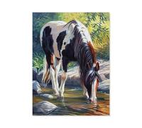 Cheval Animaux ruisseau Pierre Arbre，Puzzles pour Enfants Jeux de Puzzle en Papier Bricolage 1000 pièces（38x26cm）-D87