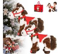 Cheval Animé Tacheté, Cheval En Peluche électrique Tacheté, Chevaux De Noël Animés Avec Hennissements Joyeux, Poney Interactif Qui Marche Et Danse Avec Une Clochette Verte, Cadeaux De Noël(2PCS)
