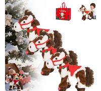 Cheval Animé Tacheté, Cheval En Peluche électrique Tacheté, Chevaux De Noël Animés Avec Hennissements Joyeux, Poney Interactif Qui Marche Et Danse Avec Une Clochette Verte, Cadeaux De Noël(3PCS)