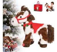 Cheval Animé Tacheté, Cheval En Peluche électrique Tacheté, Chevaux De Noël Animés Avec Hennissements Joyeux, Poney Interactif Qui Marche Et Danse Avec Une Clochette Verte, Cadeaux De Noël(1PC)