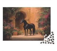 Cheval Arabe Noir Cadeau Unique Décoration Intérieure Cour d'une Villa méditerranéenne Jeu Éducatif Challenge Toy Adultes & Enfants des 14 Ans 1000pcs (75x50cm)