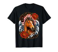 Cheval Artistique au Style Tatouage Japonais coloré T-Shirt