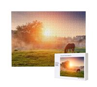 Cheval au crépuscule,Puzzle Familial en Bois de 500 pièces pour Adultes et Adolescents, décoration d'intérieur