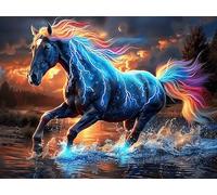 Cheval au Galop 1000 Pièces Puzzle Débutant en Carton sans Déformation Colorful Fantasy Faune Sauvage Facile Apprentissage Anti-Stress Passe-Temps Idée Cadeau Saint Valentin Premium 1000 PCS/75x50cm