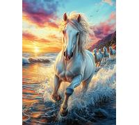 Cheval au galop sur les vagues de l'océan 500 Pièces Puzzle Personne Âgée En Carton Épais Sans Déformation Rêve magique de science-fiction Facile Débutant Anti-Stress Thérapie Occupationnelle Petit Pr