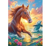 Cheval avec un dauphin dans un coucher de soleil magique 1000 Pièces Puzzle Créatif En Carton Épais Sans Déformation Animal sauvage et animal de compagnie Cute Difficulté Moyenne Activité Manuelle Loi