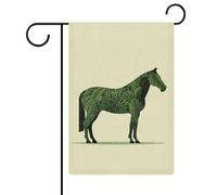 Cheval avec un motif d'herbe, drapeau de jardin saisonnier en toile de jute double face pour maison, cour, drapeaux d'extérieur 30,5 x 45,7 cm