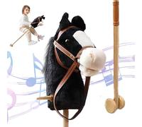 Cheval bâton avec effets sonores réalistes en peluche 39 grands chevaux de loisir d'Halloween avec roues et poteau en bois, poignée antidérapante, jouet pour enfants, cadeaux, cadeau de fête