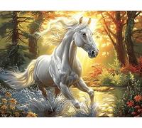 Cheval Blanc 300 Pieces Casse-tête Collectionneur en Carton sans Déformation Faune Sauvage Très Difficile Motif Complexe Décoration Murale Cadeau Noël Premium 300 PCS/40x28cm