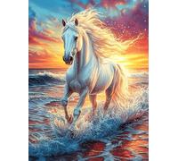 Cheval blanc au galop dans les vagues 300 Pieces Casse-tête Amateur D'Art En Carton Haute Densité Scène de conte de fées dessin animé Difficile Niveau Expert Décoration Murale Cadeau Fête Des Pères Pr