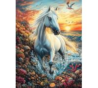 Cheval blanc au galop dans les vagues 300 Pièces Puzzle Créatif En Carton Épais Sans Déformation Scène de conte de fées dessin animé Difficulté Moyenne Activité Manuelle Loisir Créatif Cadeau Annivers