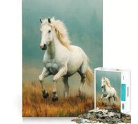 Cheval Blanc au Galop dans Un Champ Puzzle de 1000 pièces Jeu créatif et d'habileté Assemblage précis Aucune pièce détachée Activité de Partage et de complicité avec Les Proches (50x75cm)