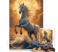 Cheval Blanc cabré dans Les Vagues Puzzle de 1000 pièces pour Adolescents Exercice cognitif et détente Cadeau d'hiver idéal (50x75cm)