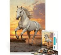 Cheval blanc courant au coucher du soleil,puzzle de 1000 pièces,jeu créatif et stimulant,assemblage solide,sans pièces détachées,activité idéale pour partager un moment privilégié en famille (38x52cm)
