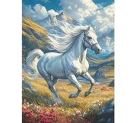Cheval Blanc Courant dans Les Montagnes 300 Pièces Puzzle Amateur d'art en Carton Anti-Déchirure Faune et Flore Difficile Niveau Expert Décoration Murale Salon Idée Cadeau Saint Valentin 300 PCS