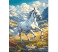 Cheval blanc courant dans une prairie 300 Pieces Casse-tête Débutant En Carton Haute Qualité Animal sauvage et animal de compagnie Facile Anti-Stress Passe-Temps Loisir Créatif Idée Cadeau Saint Valen