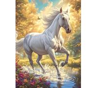 Cheval blanc courant dans une prairie 300 Pièces Puzzle Pour Ado En Carton Anti-Déchirure Haute Densité Animal sauvage et animal de compagnie Facile Débutant Jeu De Société Idée Cadeau Anniversaire Pe