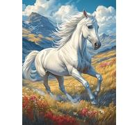 Cheval blanc courant dans une prairie en pleine floraison 300 Pieces Casse-tête Adulte En Carton Haute Qualité faune et flore Difficulté Moyenne Motif Complexe Activité Familiale Idée Cadeau Saint Val