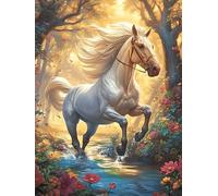 Cheval blanc courant dans une prairie fleurie 1000 Pieces Casse-tête Collectionneur En Carton Anti-Déchirure Animal sauvage et animal de compagnie Cute Haute Difficulté Décoration Murale Collection Ca