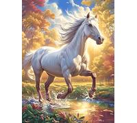 Cheval blanc courant dans une prairie fleurie 300 Pièces Puzzle Famille En Carton Sans Déformation Animal sauvage et animal de compagnie Cute Difficulté Moyenne Activité Familiale Anti-Stress Jeu De S