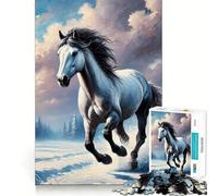 Cheval Blanc Courant en Hiver Puzzle de 1000 pièces Jeu de réflexion Découpe de Haute précision Défi Amusant pour Passer Le Temps (50x75cm)