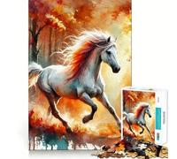 Cheval Blanc dans Une forêt d'automne Puzzle de 1000 pièces Jeu créatif et Stimulant Assemblage précis Pas de pièces détachées Activité de Partage et de complicité avec Les Proches (50x75cm)