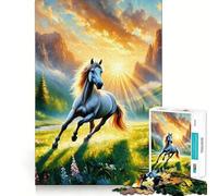 Cheval Blanc dans Une Prairie de Montagne Puzzle de 1000 pièces pour Adultes Jeu de logique Découpe de précision Bords Lisses pour Les réunions de Famille (38x26cm)