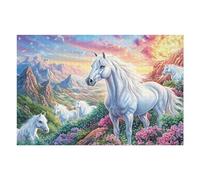 Cheval Blanc en Montagne 1000 Pièces Puzzle Adolescent en Carton Rigide Equine Peak Grass Difficulté Moyenne Activité Éducative Voyage Déplacement Cadeau Anniversaire Petit Prix 1000 PCS