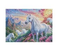 Cheval Blanc en Montagne 300 Pièces Puzzle Adulte en Carton Épais Anti-Déchirure Equine Peak Grass Anti-Stress Loisir Créatif Difficile Niveau Expert Idée Cadeau Anniversaire Premium 300 PCS