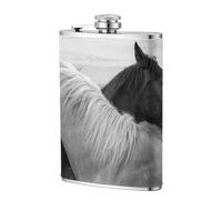 Cheval blanc et cheval noir imprimé,Flasque de poche plate de 8 oz en acier inoxydable 304, idéale pour les activités de plein air.