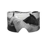 Cheval blanc et cheval noir imprimés,Masque pour les yeux bloquant la lumière Cache-yeux et cache-oreilles pour le sommeil